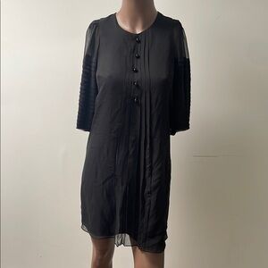 Robert Rodriguez Silk Shift Dress Balloon Shortsleeves Buttons Sheer Black 4